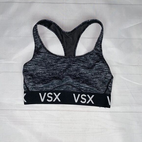 Victoria Secret VSX Gray Black Racerback Sports Bra Size S - Picture 3 of 9